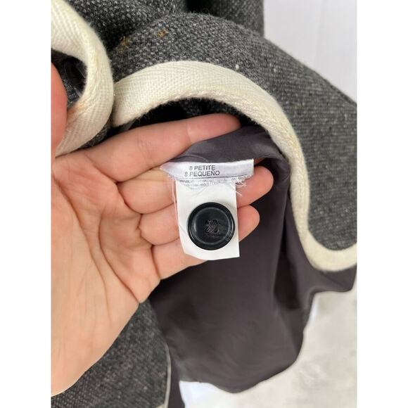 BANANA REPUBLIC Petite 8P Tipped Hack ing Jacket 2 Button Blazer Wool Blend Gray - Picture 6 of 8